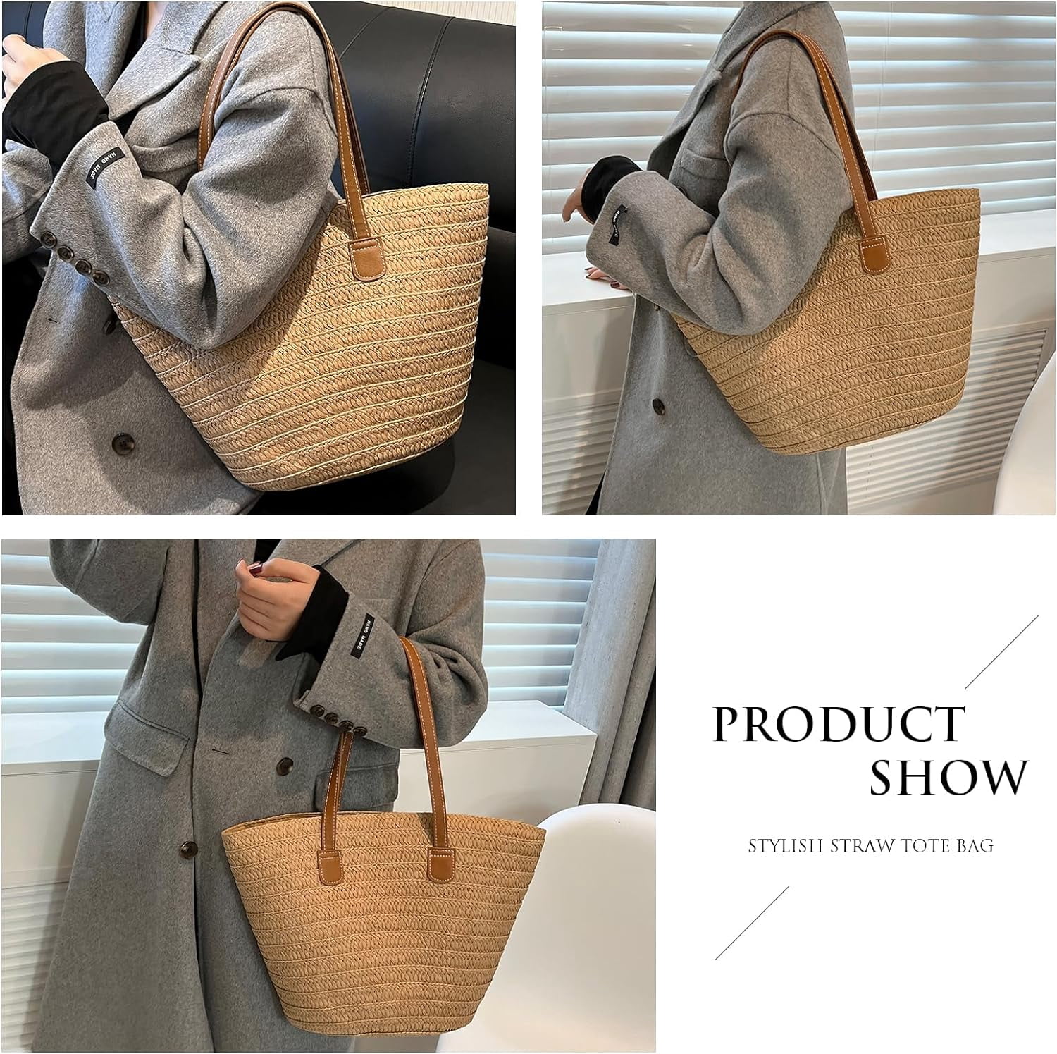 Kukuzhu Straw Beach Bag, Summer Straw Handbags for Women TrendyStraw Purses Woven Tote Bag for Travel Vacation