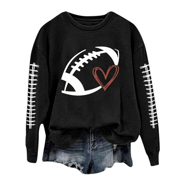 Full Sleeve Crewneck Sweatshirts Bottom Banded Tops Women for Women Long Sleeve Active Wear Coats Women Football Graphic Printed Hoodless Beach Hoodies Women Pullover Sweatshirts Top Blouse