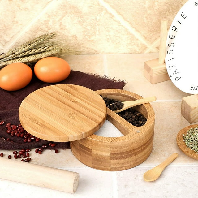 VONKY Spice Box 2 Compartments Seasoning Container Salt Pepper Jar with Spoons Swivel Lid Storage Can for Kitchen Supplies