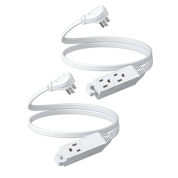 Cable de extensión DEWENWILS de 3 salidas, 3 pies, 16/3 AWG, blanco, paquete de 2