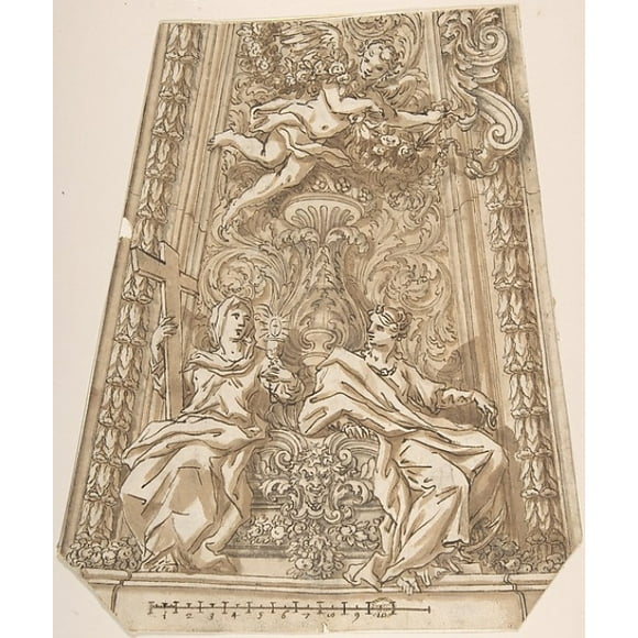 Design for a Dome Compartment with Figures of Faith and Hope Poster Print by Anonymous, Italian, Roman-Bolognese, 17th century (18 x 24)