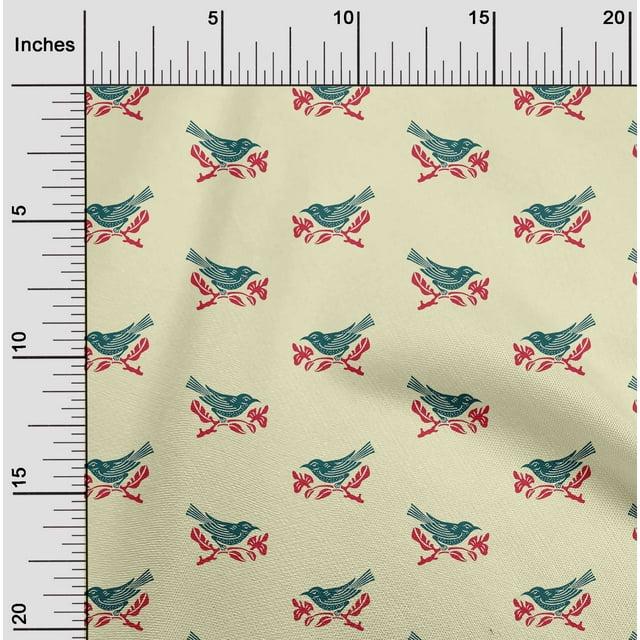 oneOone Organic Cotton Poplin Twill Fabric Branch & Bird Block Print Sewing Fabric BTY 42 Inch Wide