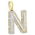 thumbnail image 2 of 10K Yellow Gold Baguette Diamond Letter N Mini Pendant 1.2" Initial Charm 5/8 CT, 2 of 6
