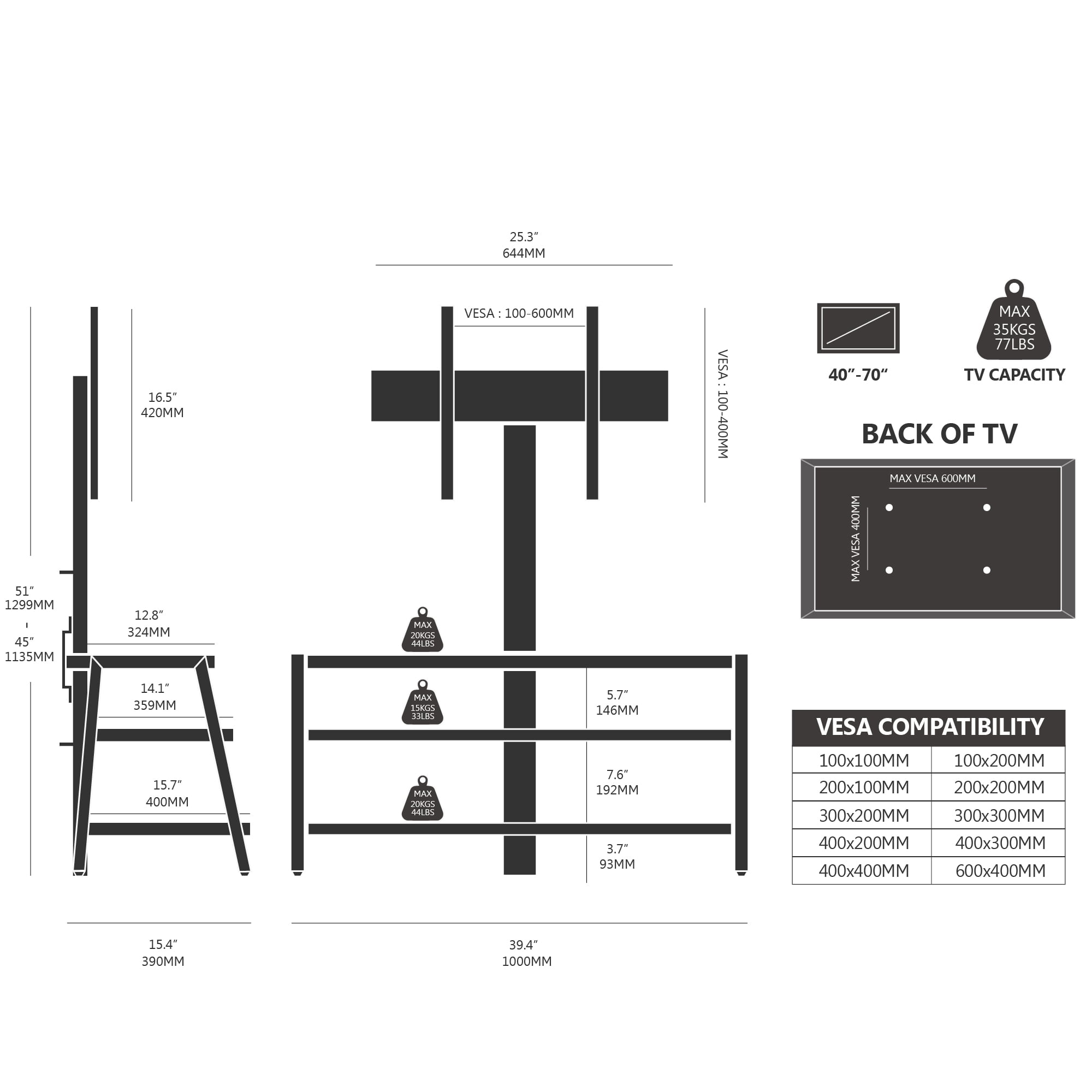 FITUEYES 3-Tiers Flat Panel TV Stand with Mount for TVs up to 70", Height Adjustable Bracket Stand Base