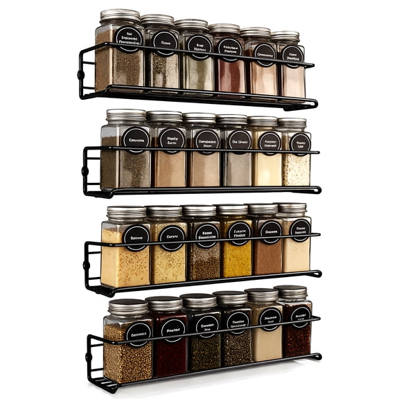 DQQKMM Wall Spice Rack Organizer for Cabinet Door- 4 Tier Spice Rack Wall Mount with Adhensive Stickder & Screws