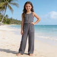thumbnail image 6 of XXWXYD Girls Linen Pants Palazz𝗈 Loose Straight High Waisted Wide Leg Pants Summer Lightweight Dress Pant for Kids Teen Girl Elastic Waist Pants, 6 of 9