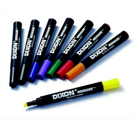 Redimark Permanent Marker Chisel - TICONDEROGA 017844 Redimark Plus Non-Toxic Waterproof Smear Proof Permanent Marker Set, Chisel Tip, Assorted Color, Set - 8