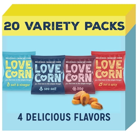 Fab Four - Sea Salt, BBQ, Salt & Vinegar, Hot Spicy 0.7oz x 20 Delicious Crunchy Corn Healthy Family Snacks Gluten Free, Kosher, NON-GMO Alternative for Chips, Nuts, Crackers Pretzels