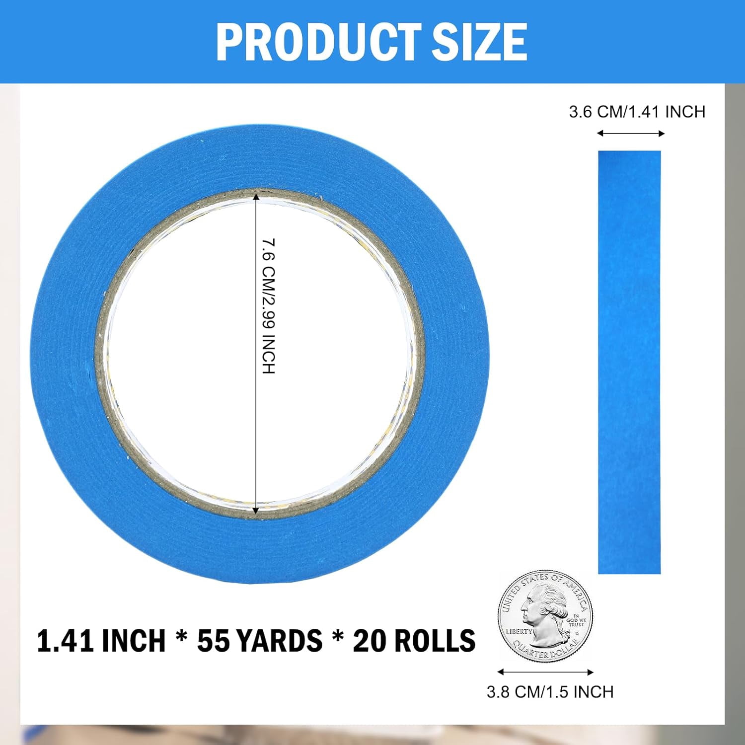 Blue Painters Tape 1 Inch Bulk - 20 Rolls x 1 Inch x 55 Yards - Painter's Tape Blue Masking Tape for Walls Painting Packing Automotive Home, Total 1100 Yards