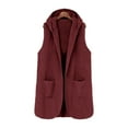thumbnail image 7 of jtjvou Fleece Vest for Women Sleeveless Hooded Long Vest Jacket Warm Open Front Cardigan Sweater Coat with Pockets Red M, 7 of 7