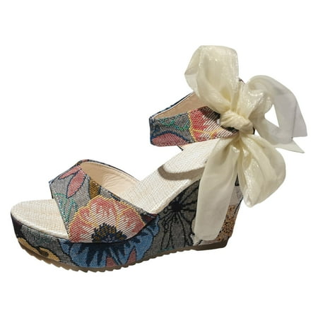 

Jungdeepe Women s Printed Slope High Heel White Bottom Casual Sandals Sandals for Women Dressy Size 11 Sandals for Men Massage Platform Heels Sandals for Women Shoes for Women Sandals Wedges