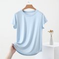 thumbnail image 4 of Blczomt Plain Plus Size Tops for Women Summer Basic Tee Shirt Short Sleeve Casual Blue Crew Neck Shirts for Women, 4 of 5