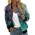 thumbnail image 2 of Floral Print Baseball Jacket for Women 2025 Fall Long Sleeve Lightweight Zip Up Casual Jackets Coat Outerwear, 2 of 6