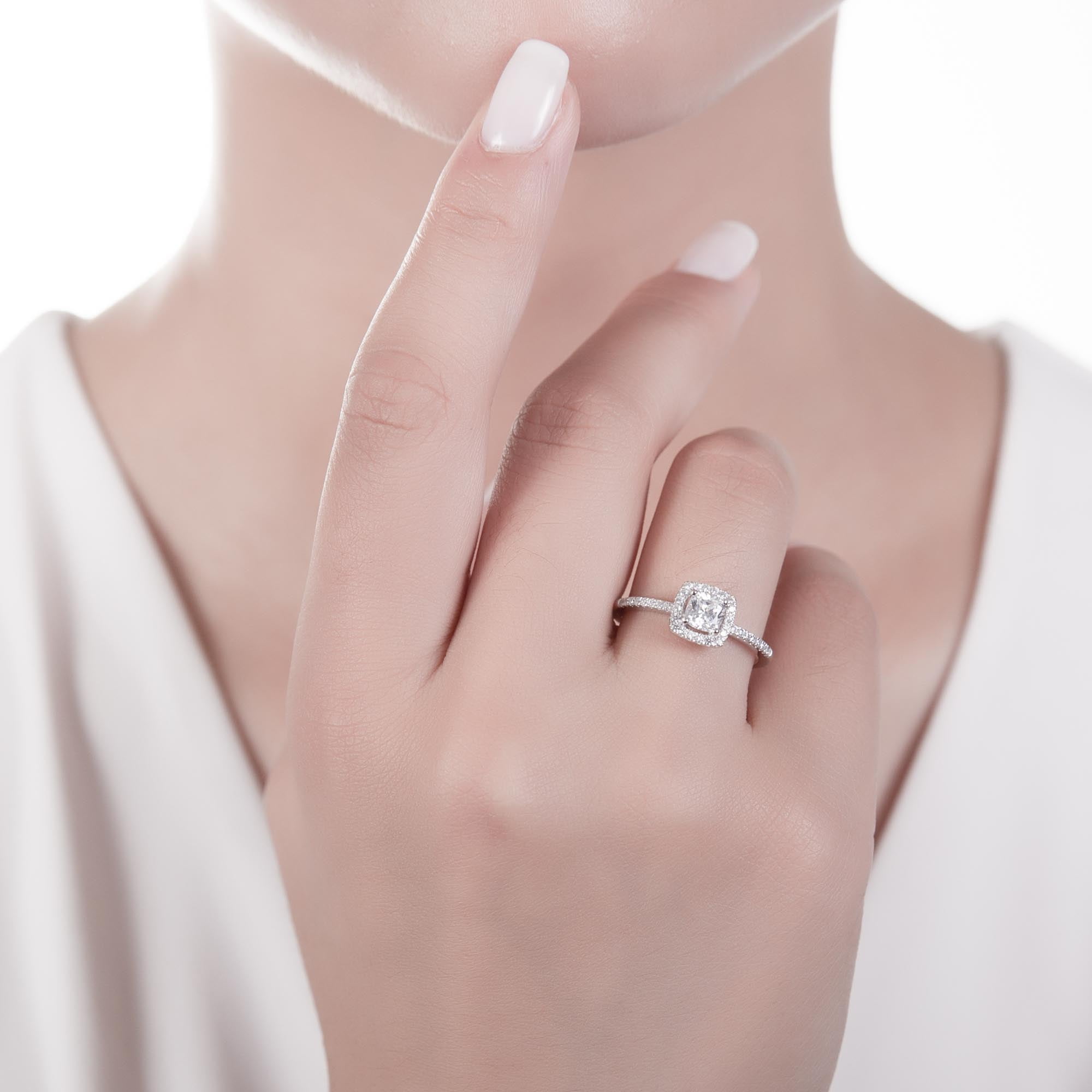 BERRICLE Sterling Silver Halo Wedding Engagement Rings Cushion Cut Cubic Zirconia CZ Ring Set for Women, Rhodium Plated Size 10