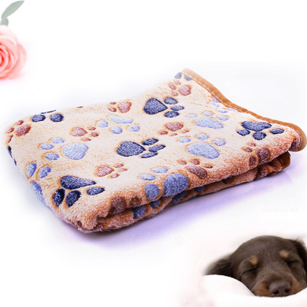 JS One Pet Winter Warm Paw Print Fleece Blanket for Cat Kitten Dog & Puppy 60 x 70 cm Beige M