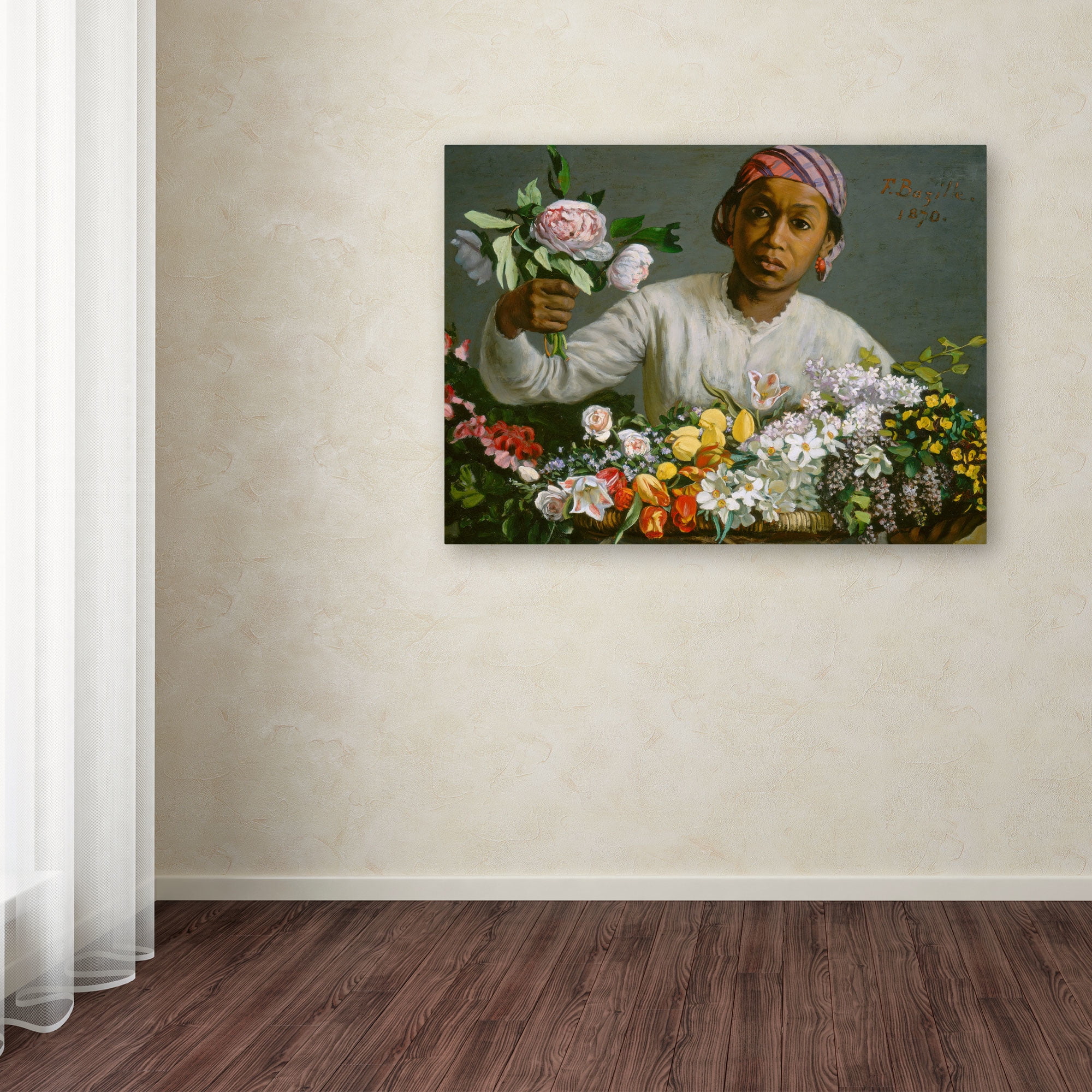 Trademark Fine Art "Young Woman with Peonies" Canvas Art by Jean Frederic Bazille
