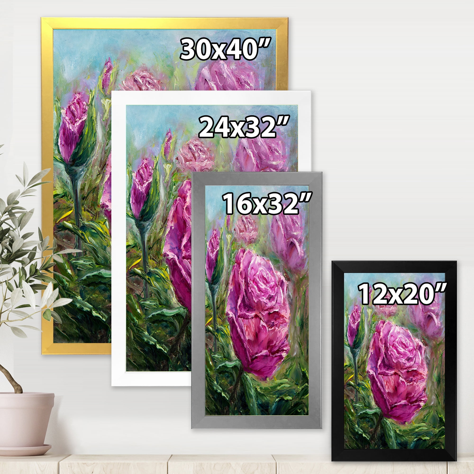 Designart 'Abstract Pink Peonies' Traditional Framed Art Print