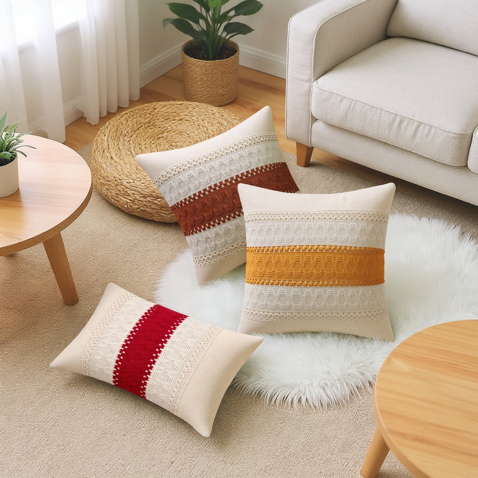 Unique Bargains 2Pcs Geometry Weave Throw Pillow Covers for Sofa Grey 12" x 20"