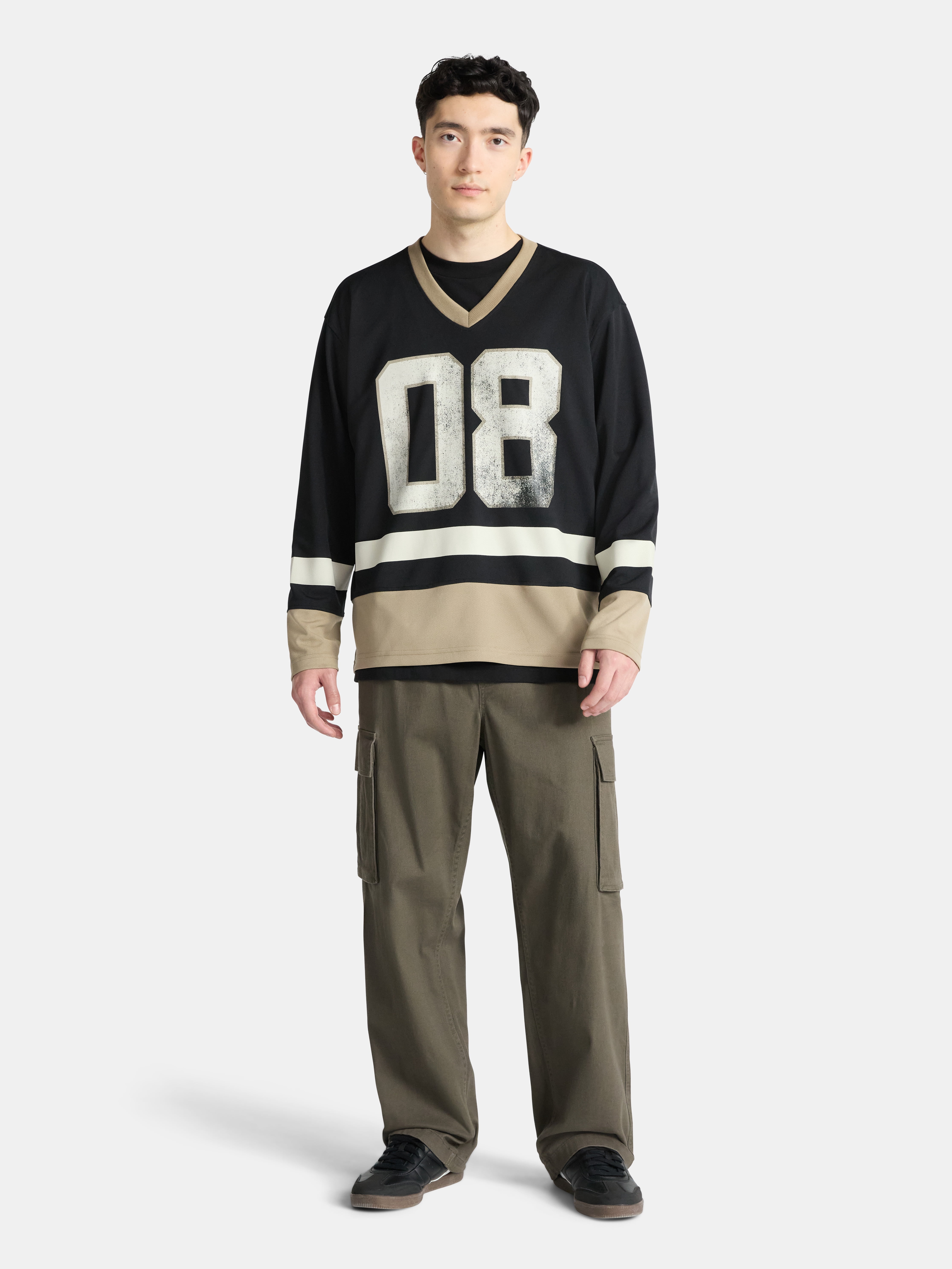 No Boundaries Hockey Jersey Style Shirt with Long Sleeves, Men's and Big Men's