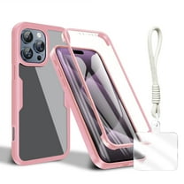 Allytechgroup Rugged iPhone 13 Pro Max Case with Built-in Screen Protector & Hand Strap, Full Body Shockproof Clear Cover for Apple iPhone 13 Pro Max, Anti-Scratch iPhone 13 Pro Max Case,Pink