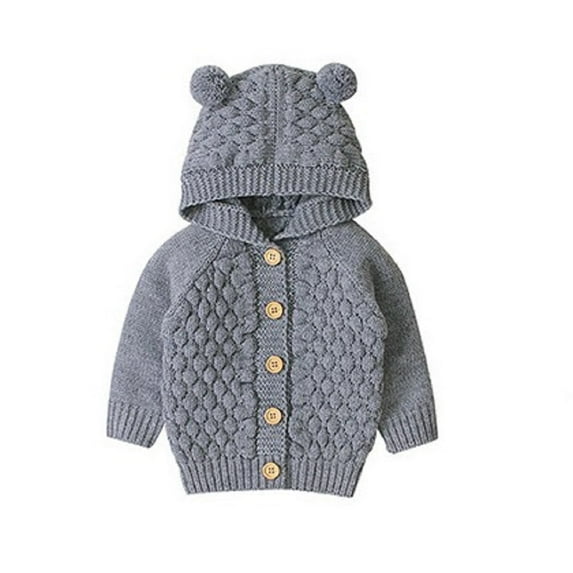 Esaierr Boys Girls Hooded Sweaters Cardigan Solid Color Tthree-Dimensional Hairball Button Knitting Tops Coat Outwear Jacket for 3M-2Y