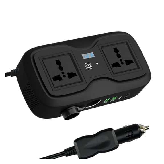 200W Car Inverter Auto Adapter Converter DC 12V to AC With Smart Real Time Led Digital Display Dual Universal Socket ,Easy to Use