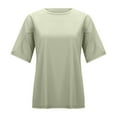 thumbnail image 4 of MIXUE Boho Tops For Women Summer Solid Color Round Neck Short Sleeve Loose Casual Yoga Sports Soft T-shirts Outwear,Green,M, 4 of 5