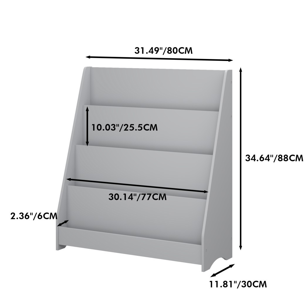 4-Tier Kids Bookshelf, Toddler Book Display Shelves, Wooden Children's Bookcase with Open Storage, Rounded Edges & Tip-Over Restraint for Bedroom, Playroom & Classroom, Gray