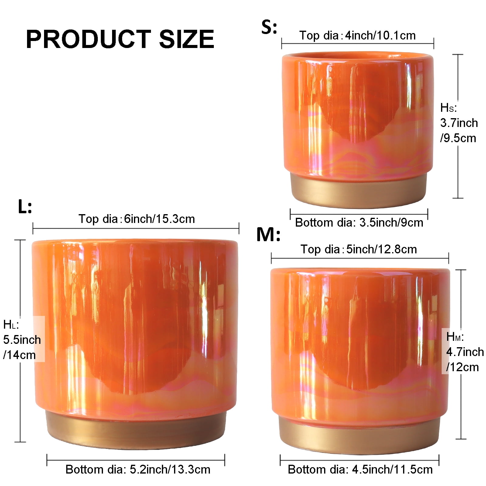 YFFSRJDJ Indoor Plant Pots for Plants, Ceramic Planter with Drainage Hole, 6.0 inch+5.0 Inch+4.0 Inch. Succulent Orchid Flower Pot - Rainbow Pearl Glaze