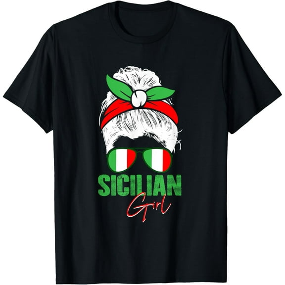 Sicilian Girl Sicily T-Shirt Italian Womens Italia Flag Italy Girl GiftMen's and women's gift, black and white T-shirt, size: Extra large S-4XL