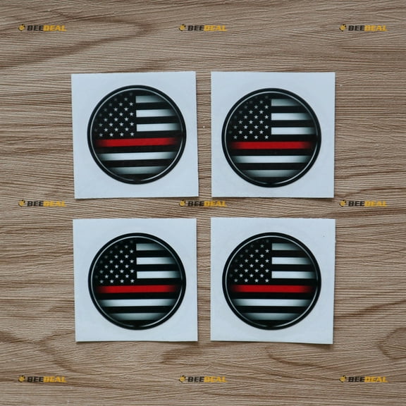 4X Glossy 2 Inches Thin Red Line USA Flag Decal Vinyl Sticker Car Laptop Window Monochrome Round