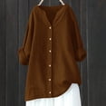 thumbnail image 2 of DHFJKG Blouses For Women Casual Oversized Button Up Shirt Long Sleeve V Neck Mid Length Tops, 2 of 4