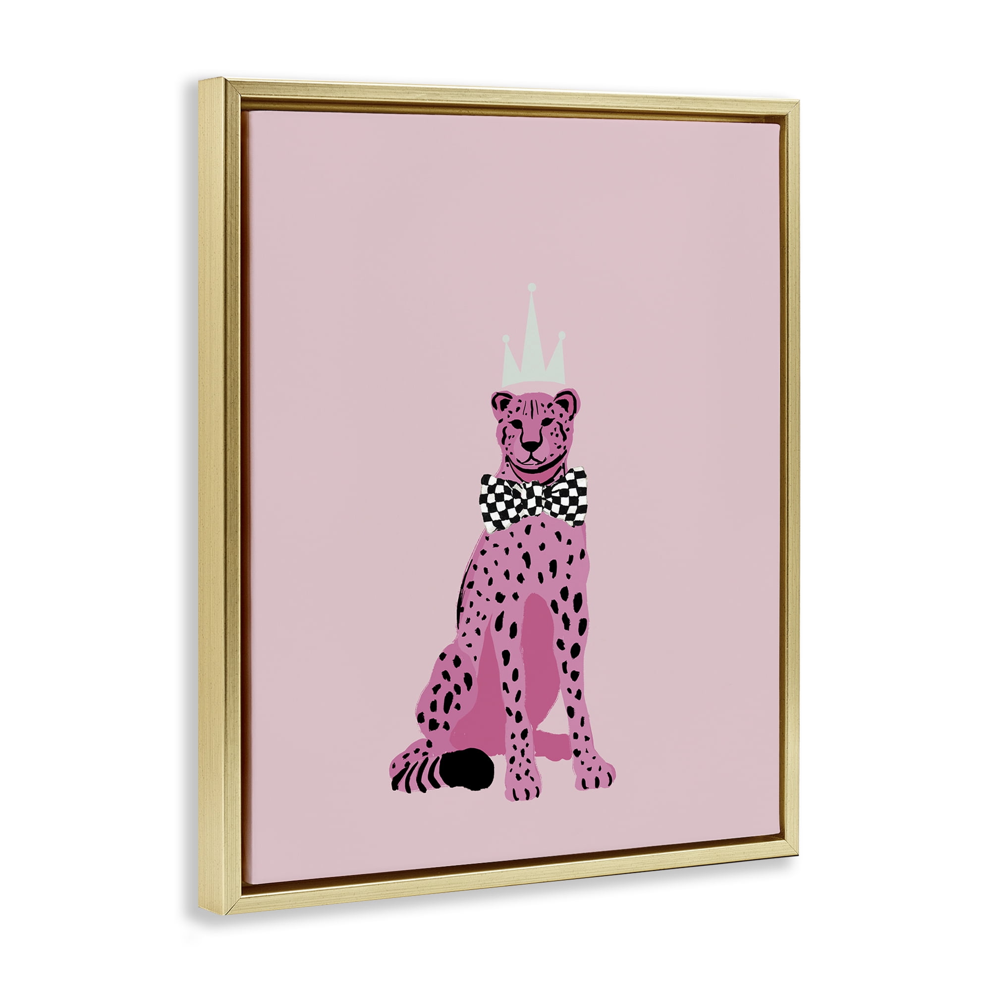 Stupell Industries Pink Cheetah King Animals Painting Gold Floater Framed Canvas Art Print Wall Art, 25 x 31