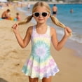 thumbnail image 3 of DISNIMO Girls Sleeveless Swimsuit Tie Dye Printed One Piece Swimwear with Skirt Hawaiian Summer Swim Dress Quick Dry Bathing Suits for Beach Vacation Pool, 3 of 8