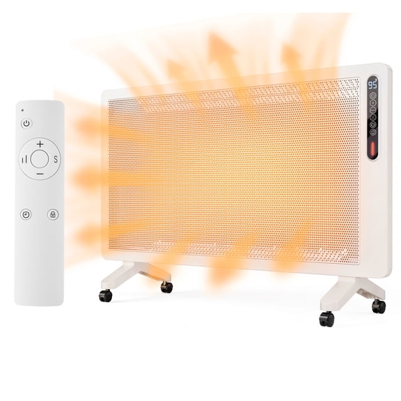SHOUFTW 1500W Convection Space Heater, Full Mesh Panel Wall Mount Heater with Thermostat & Remote, White