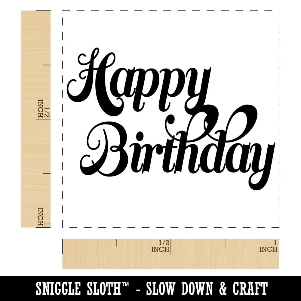 Happy Birthday Elegant Text Self-Inking Rubber Stamp Ink Stamper - Brown Ink - Small 1 Inch