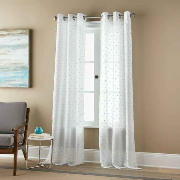 Lanco Alexander Sheer Window Curtain Panel with Grommet Top, Blue, 37 x 84" (Set of 2)