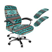 FKELYI American Tribal Geometric Horse Print 3 Piece Set Office Chair Cover Swivel Gaming Chair Slipcover with Armrst Covers Computer Chair Protector Home Office Decor, Small