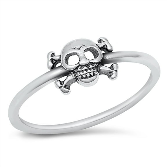 All in Stock Sterling Silver Crossbones Skull Ring Size 4