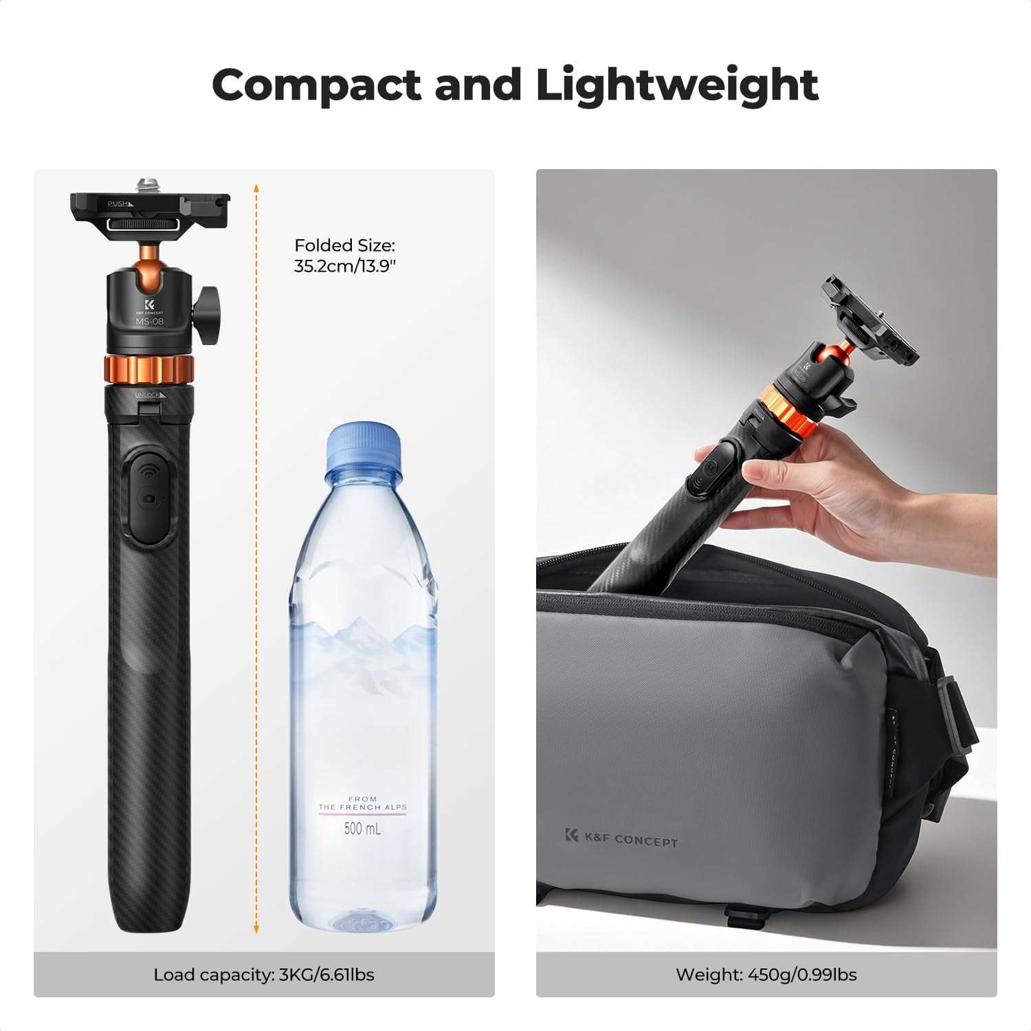 RGHJAR-62'' Phone Selfie Stick Tripod, 2-in-1 Extendable Cell Phone Tripod Stand with Remote, 360° Ball Head Camera Tripod Compatible with DJI Osmo Pocket 4/3 Action 6/5Pro GoPro 13/12 iPhone.