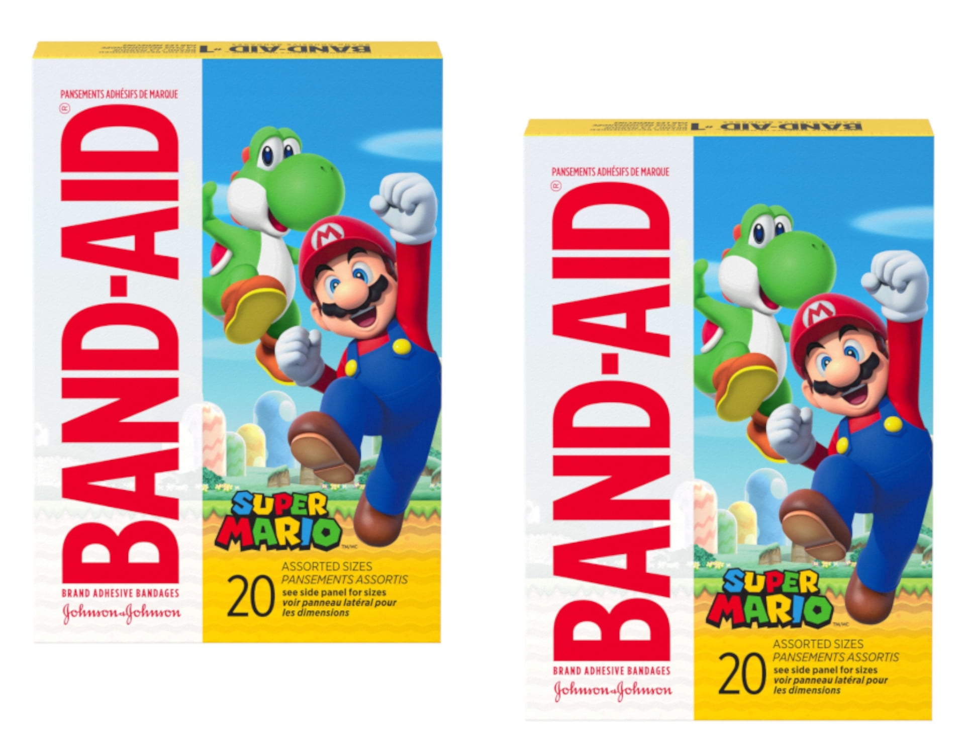 JOHNSON & JOHNSON Band-Aid Brand Adhesive Bandages for Kids, Nintendo Super Mario, Assorted Sizes, 20 ct 1 ea (Pack of 2)