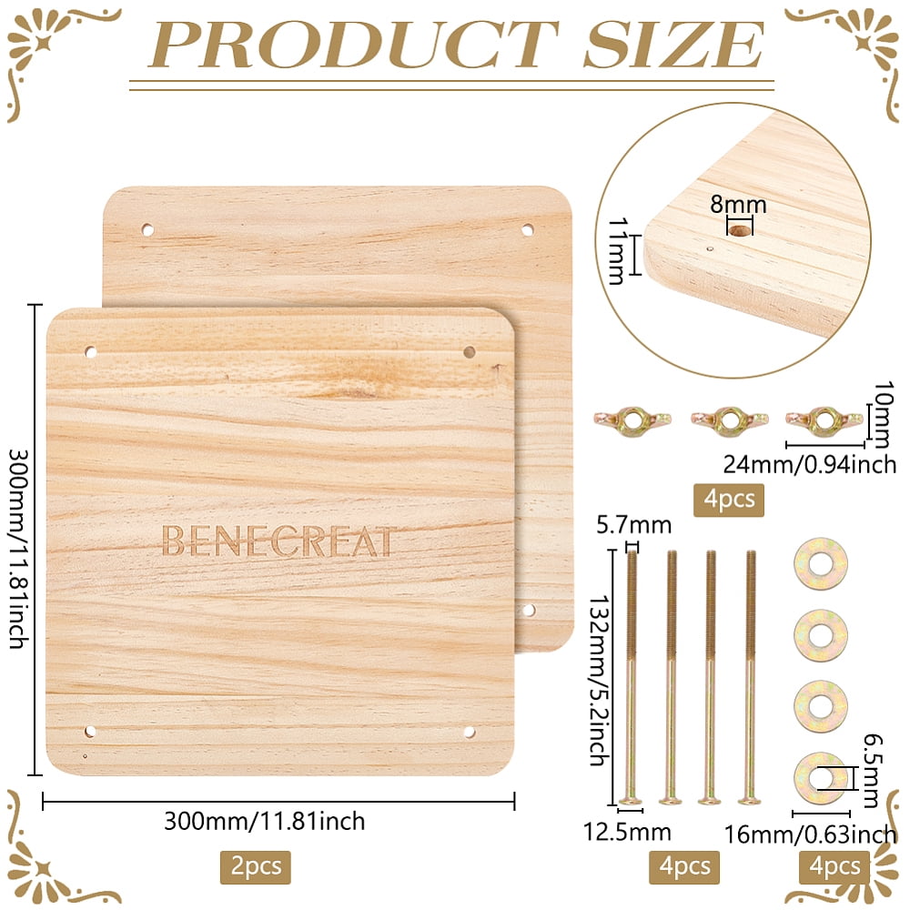 Book Press Bookbinding Wooden Book Press Tool Portable Binding Press Machine with Iron Nut Wing Nuts Gasket for Home School Office Bookbinding