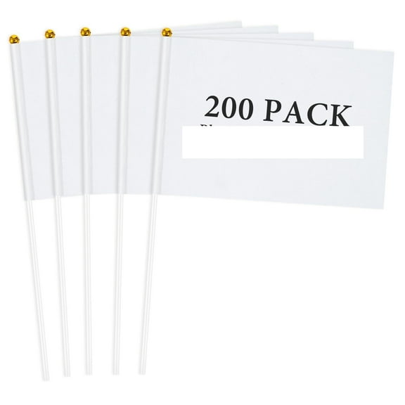 200 Pcs White Blank Mini Flags Solid White Blank Flag Plain White DIY Color Small Flags on Sticks Hand Held  Flags Blank Flag for Parades Birthday Wedding Events Celebration