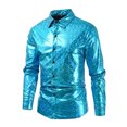 thumbnail image 2 of ZCFZJW Men's Dress Shirt Button Down Casual Sparkly Printed Long Sleeve Shirt Prom Wedding Regular Fit Button Up Shirt Blue XXXL, 2 of 9
