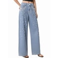 thumbnail image 3 of Women'S High Waisted Jeans Boyfriend Baggy Wide Straight Leg Casual Denim Pants Trousers Light Blue L, 3 of 9