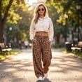 thumbnail image 6 of Leopard Print Sweatpants Women High Elastic Waist Wide Leg Pants with Drawstring Side Pockets Casual Relaxed Fit Trousers, 6 of 7