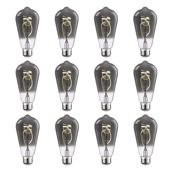 12 Pack Light Bulb Dimmable, LED Vintage Edison Bulbs, E26 Base, Antique Flexible Filament Bulb, Decorative Light Bulbs for Ceiling Light, 4000K Cool White, Smoke Gray