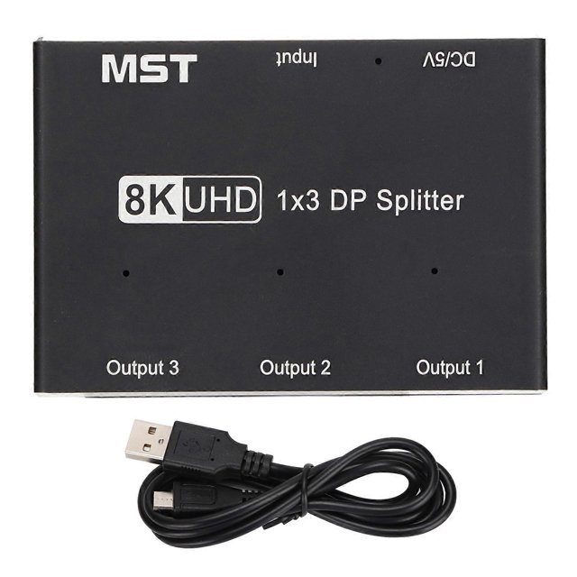 DisplayPort Splitter 1x3 8K 30Hz 4K 144Hz Triple MST SST Hub 1 in 3 out DP Splitter for Home Theater School Hotel
