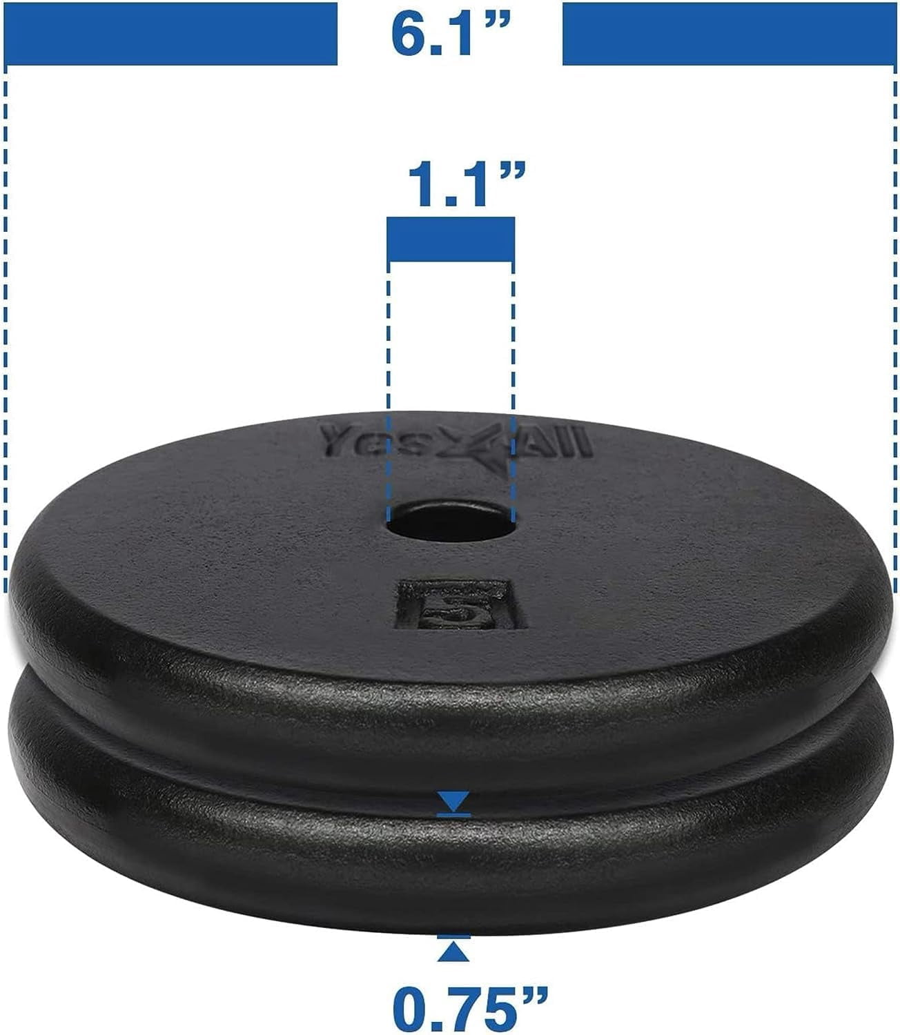 Yes4All Disques de poids olympiques à poignées triples/Disques de poids en fonte, adaptés pour les exercices avec barre, force, entraînement de la flexibilité - 15,9 kg (simple