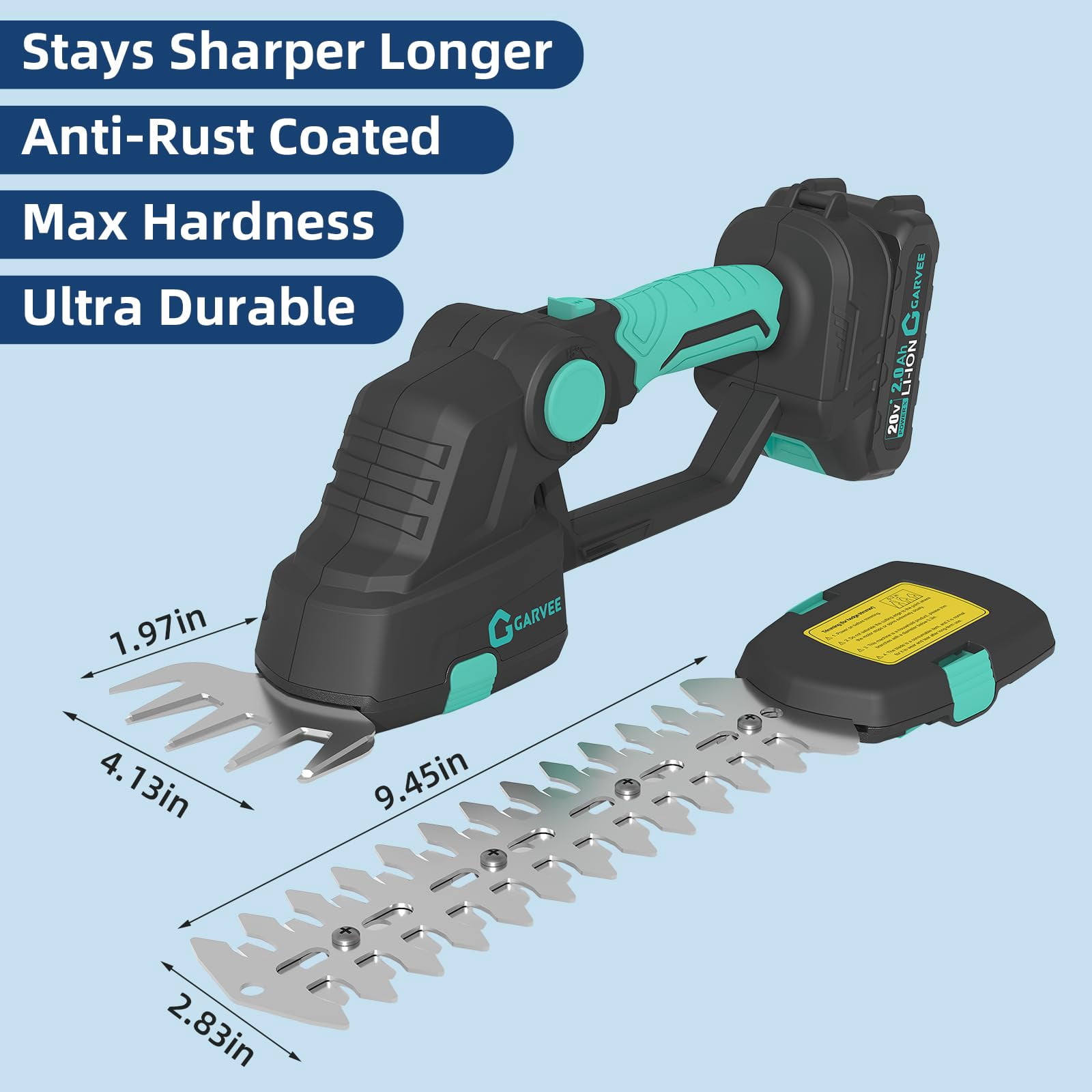 Cordless Hedge Trimmer with Battery - Grass Shear & Shrubbery Trimmer - 2 in 1 Handheld 20V Electric Grass Trimmer Hedge Shears Grass Cutter with 2 * 2.0Ah Batteries & Charge Base